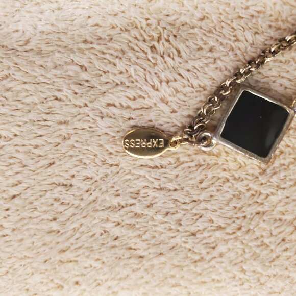 Gold Chain Necklace w/ Black Enamel Symbols - Picture 2 of 3